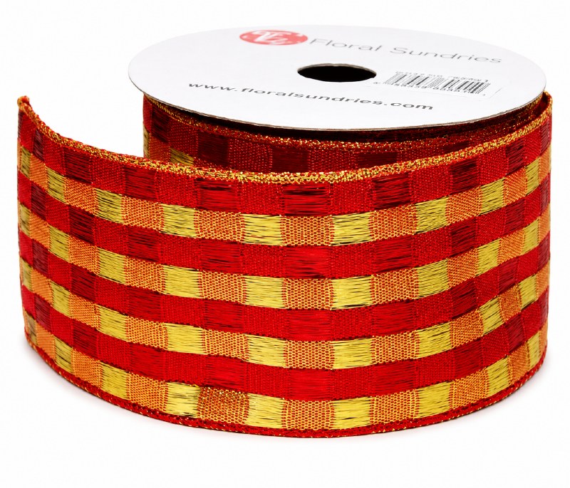 Picture of Red and gold wired edge Christmas ribbon